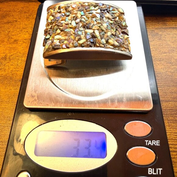 VTG Abalone Shell Chip Inlay Belt Buckle Southwestern Boho Fashion Jewelry - Picture 5 of 6